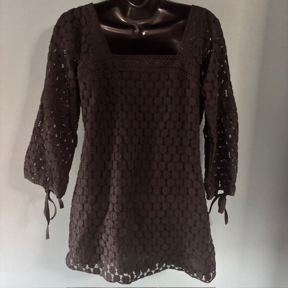 Solitaire Black L Crochet Lace 3/4 Tie Boho Whimsygoth Feminine Festival Texture - Picture 4 of 9